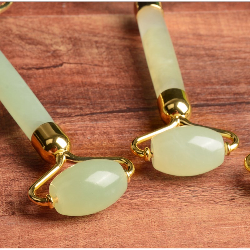 天然玉石面部脸部眼部美容 岫玉脸滚轮棒淋巴器按摩推脸单双头珠