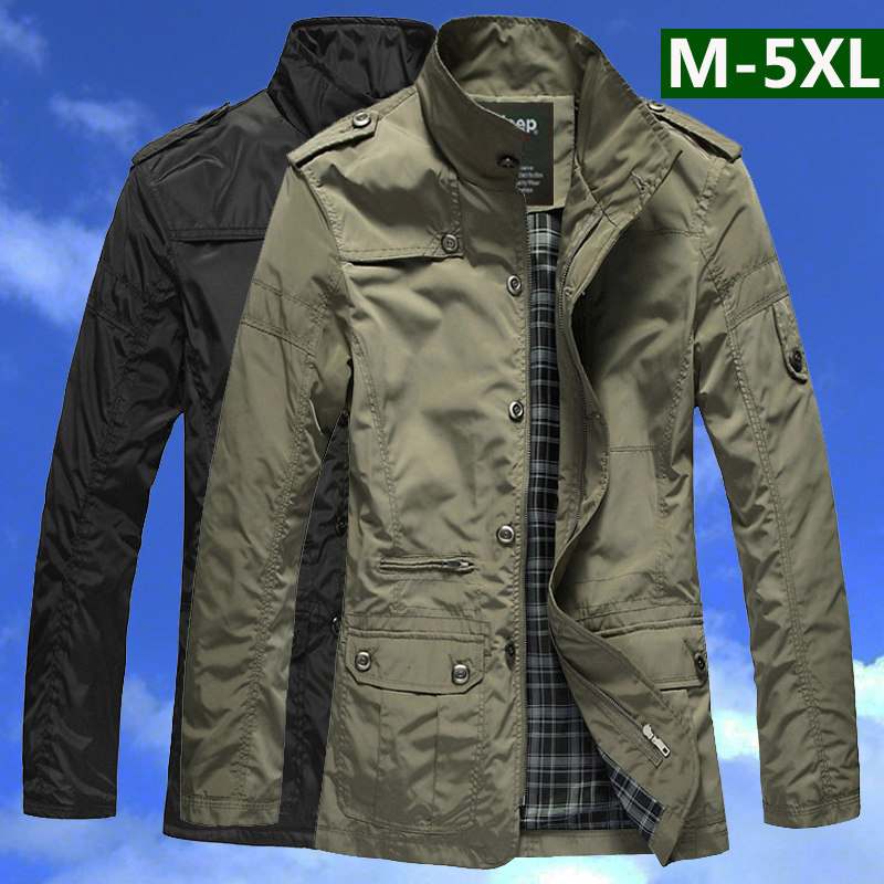 200斤外套男春秋大码中年薄款男式休闲风衣中长款立领夹克爸爸装