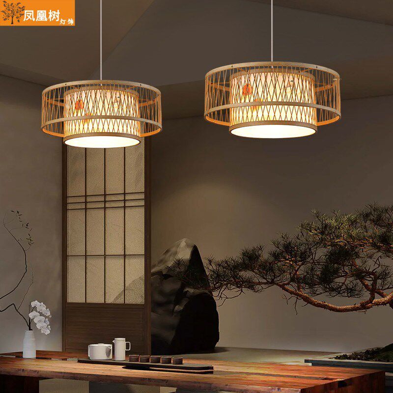 竹艺藤编吊灯新中式饭店茶楼餐厅火锅店民宿客厅卧室田园风格灯具