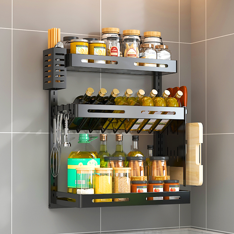 加宽调料架40cm壁挂式免打孔不锈钢厨房置物架台面斜放式调味品架