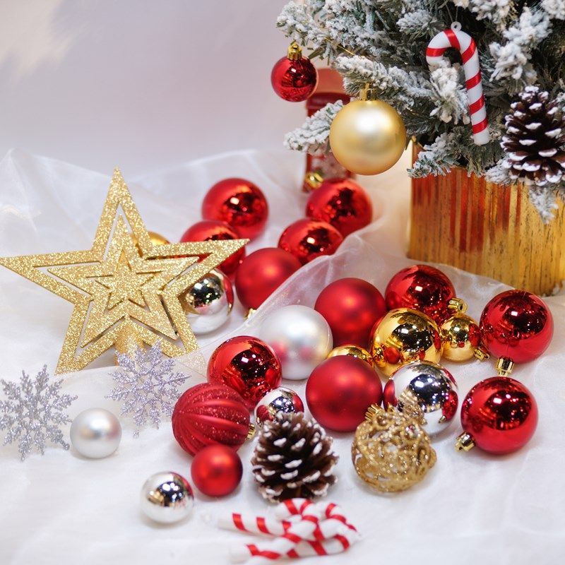 圣诞球组合装饰品套装挂饰金银红圣诞树糖果杖雪花松果DIY多多包