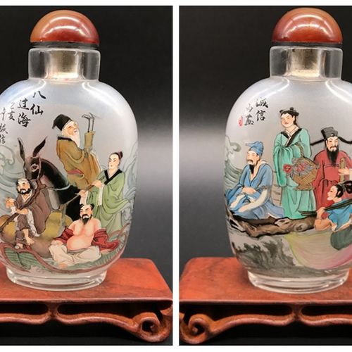 诚信内画鼻烟壶八仙过海 纯手工 瓶内画 衡水特色工艺礼品摆件