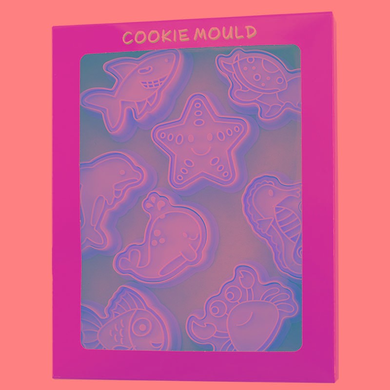 【8件套】海洋动物卡通饼干模具海豚乌龟3d立体按压翻糖烘焙工具