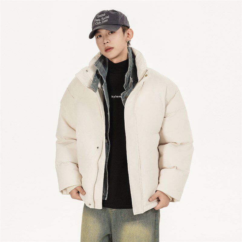 SHAPOES秋冬男生重磅假两件棉衣棉服男士宽松保暖牛仔工装外套