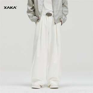 XAKA山本风高级感简约基础款直筒阔腿西裤男秋季垂感拖地休闲长裤