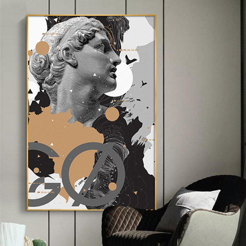 大卫时尚艺术装饰画素描人物黑白壁画哑光布面金属画框客厅背景画图片