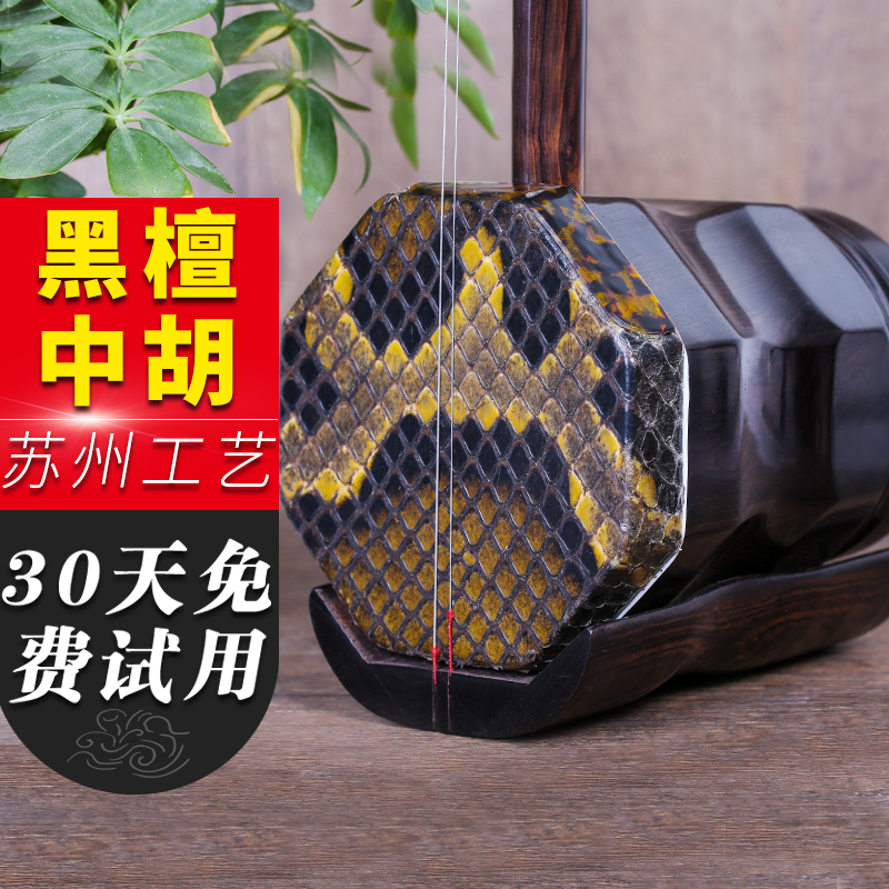 黑檀中胡前方后圆中音二胡乐器送中胡盒松香校音器弦配件