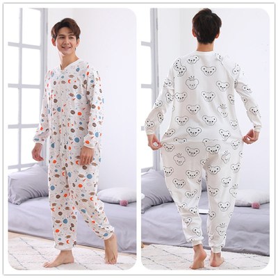 成人连体睡衣男士夏季纯棉加肥加大码一体式大人连体裤睡衣胖薄款