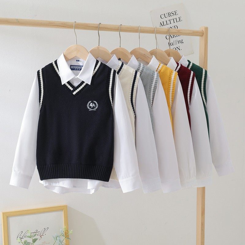 马甲女童2021春秋男童毛线背心洋气毛衣大童儿童针织外穿马夹蓝色