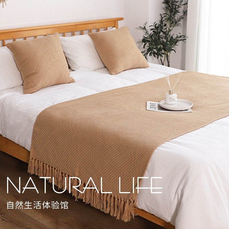 斜纹原木风民宿床旗酒店床尾毯沙发毯毛毯休闲针织毯子床尾巾,床上用品,床盖,淘宝优惠券,粉丝福利购,淘宝优惠卷