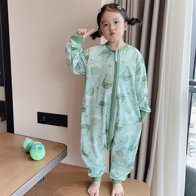 睡袋宝宝春秋款全棉无痕儿童分腿防踢被男童女童卡通婴儿连体睡衣
