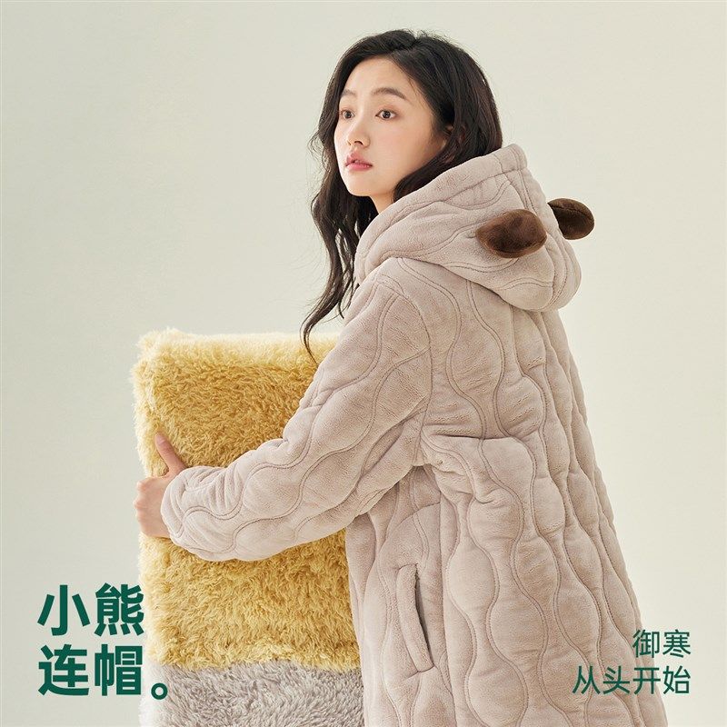 安之伴【巨保暖】三层夹棉珊瑚绒冬季睡袍女加厚家居服中长款睡裙,女士内衣/男士内衣/家居服,睡袍/浴袍,淘宝优惠券,粉丝福利购,淘宝优惠卷