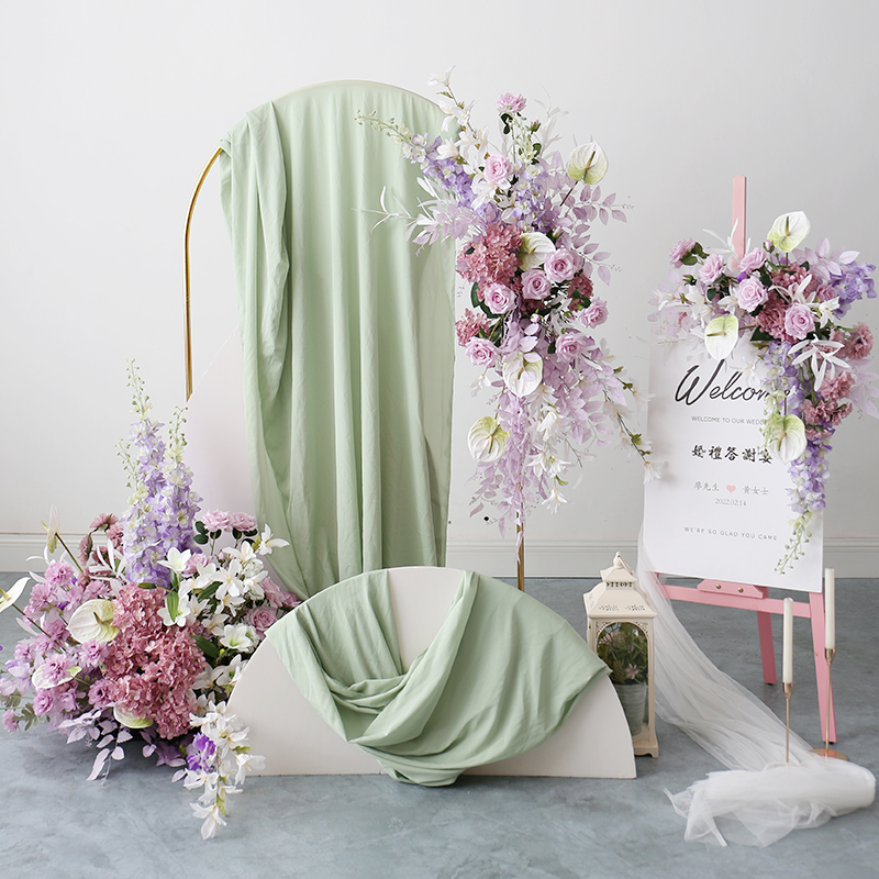 清新紫色婚礼布置花艺套装舞台摆花酒店迎宾拍照背景路引花排插花