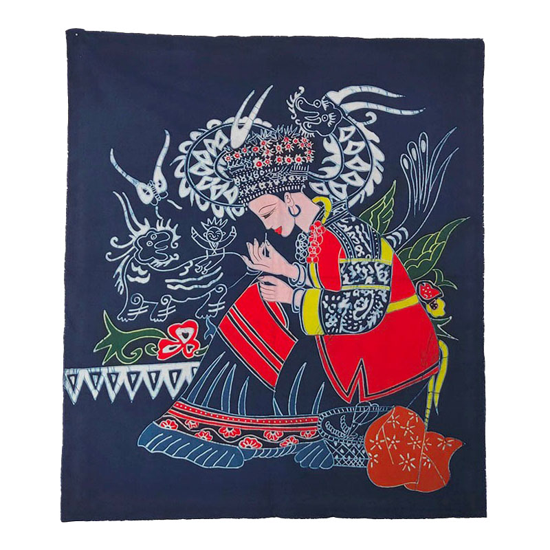 手工染布苗族蜡染画中式墙面复古装饰背景布简约家居壁挂画挂帘布