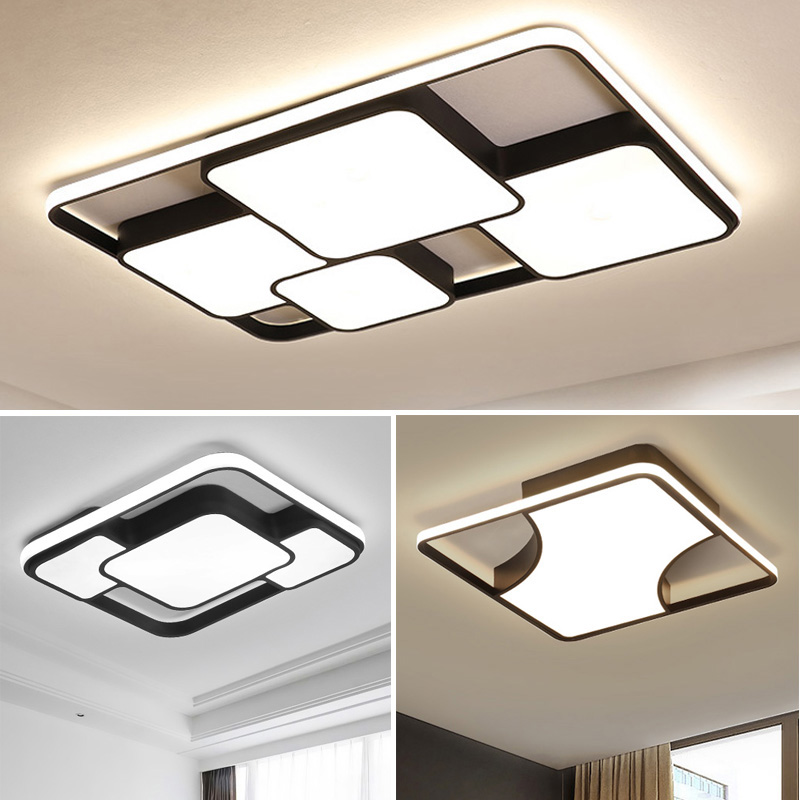 led吸顶灯客厅灯长方形大气黑白创意个性餐厅灯北欧简约卧室灯具