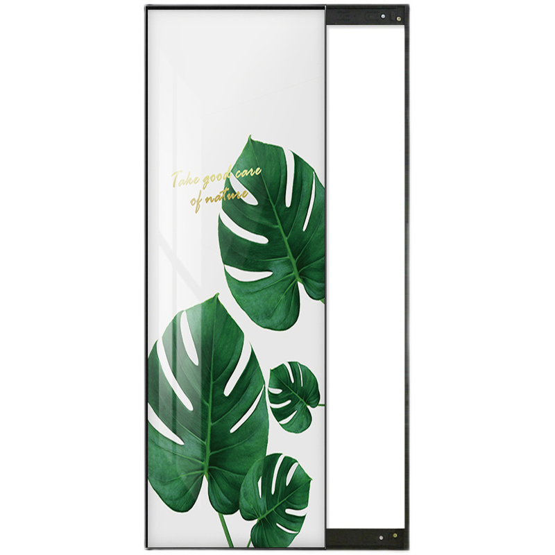 LED灯带隐藏式镜子全身镜小清新植物穿衣镜装饰画客厅试衣镜壁挂