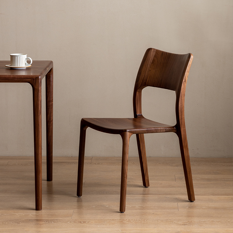 拾影木筑北欧黑胡桃实木餐椅家用客厅小户型餐桌椅休闲复古靠背椅