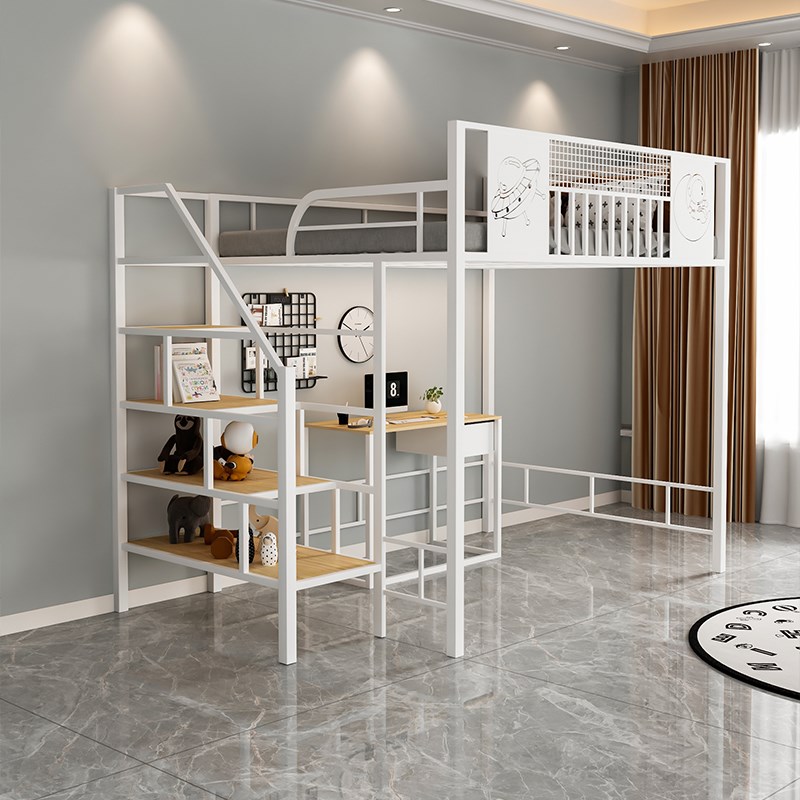 新款创意铁艺高架床多功能阁楼床简约省空间小户型上床下桌铁架床