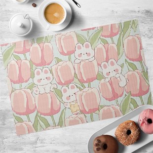 小兔郁金香隔热锅垫防烫耐高温PVC西餐桌垫子碗盘茶杯垫餐垫防