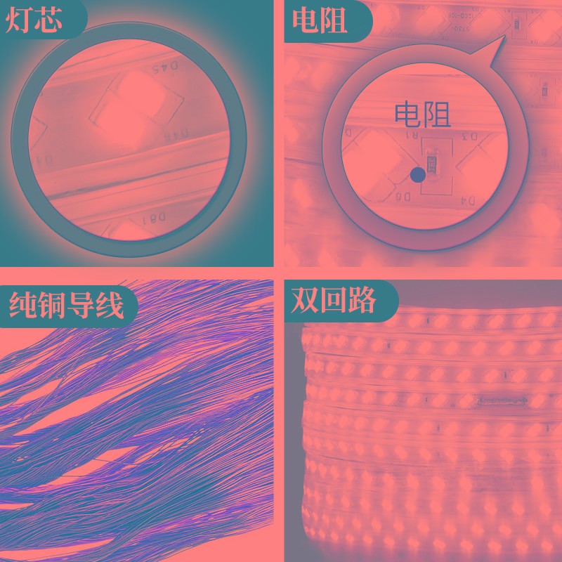 led灯带220v超亮5730双排中性光4000K工程家用商用自然光软灯带条