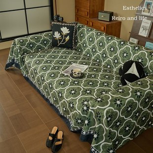 通用 仿麻沙发盖布复古中古风沙发巾一整张全包套罩沙发巾四季