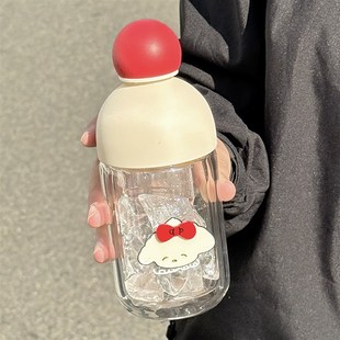 红鼻子小狗玻璃杯高硼硅双层可爱透明小巧便携高颜值女生直饮杯子