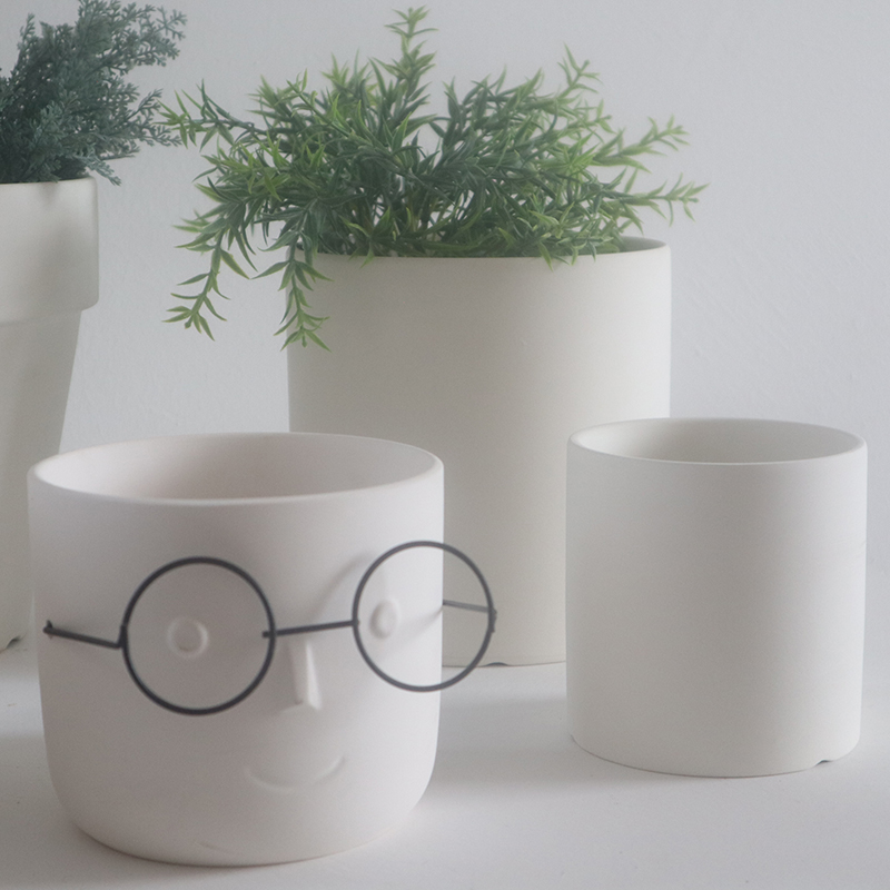 简约透气素烧胚白陶花盆可DIY画画极简北欧绿植多肉盆栽陶土瓷盆