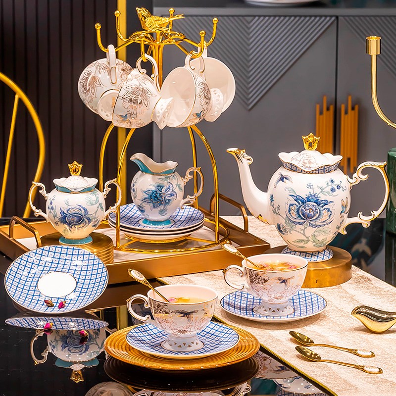 高颜值骨瓷咖啡杯碟套装 奢华花茶具整套陶瓷咖啡具乔迁新居送礼