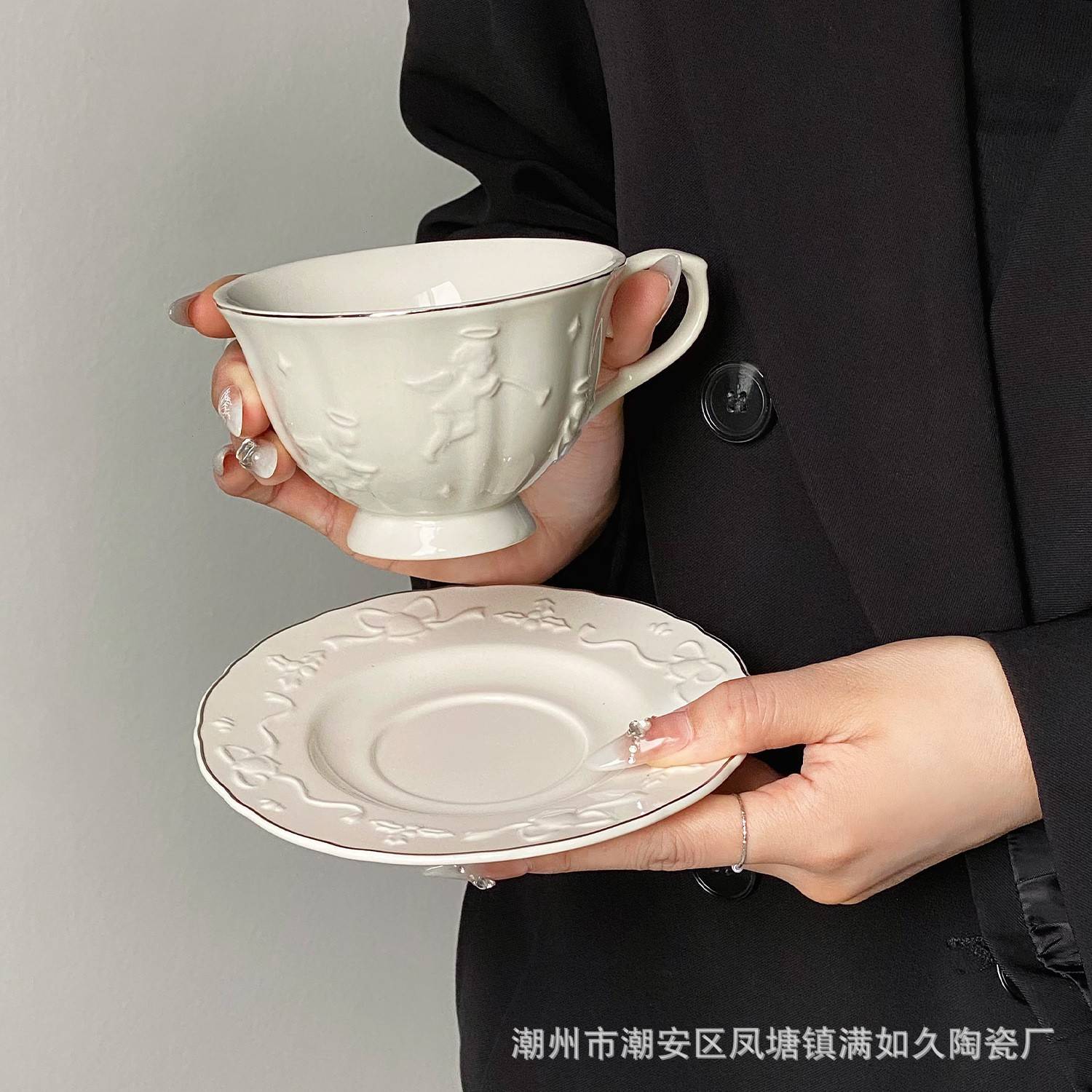 慢如旧-法式天使雕浮瓷杯碟复古午茶咖啡欧式DNQ宫廷陶下小众高级