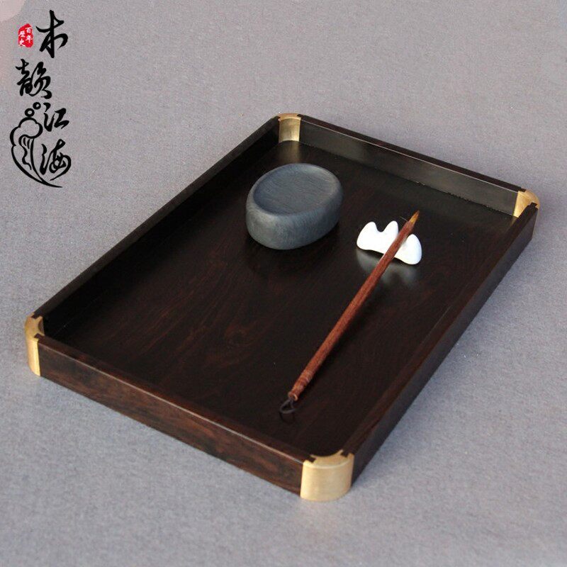 红木都承盘文盘盘实木紫光檀镶铜茶盘盘文盘果盘木盘木茶盘