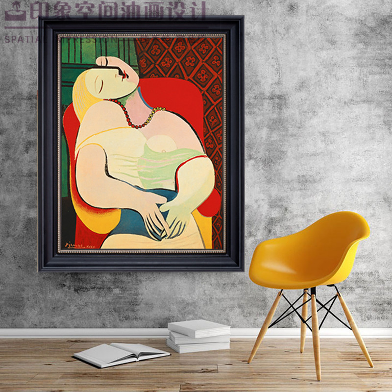 毕加索 梦 手绘油画现代欧式客厅装饰画玄关过道竖款抽象挂画