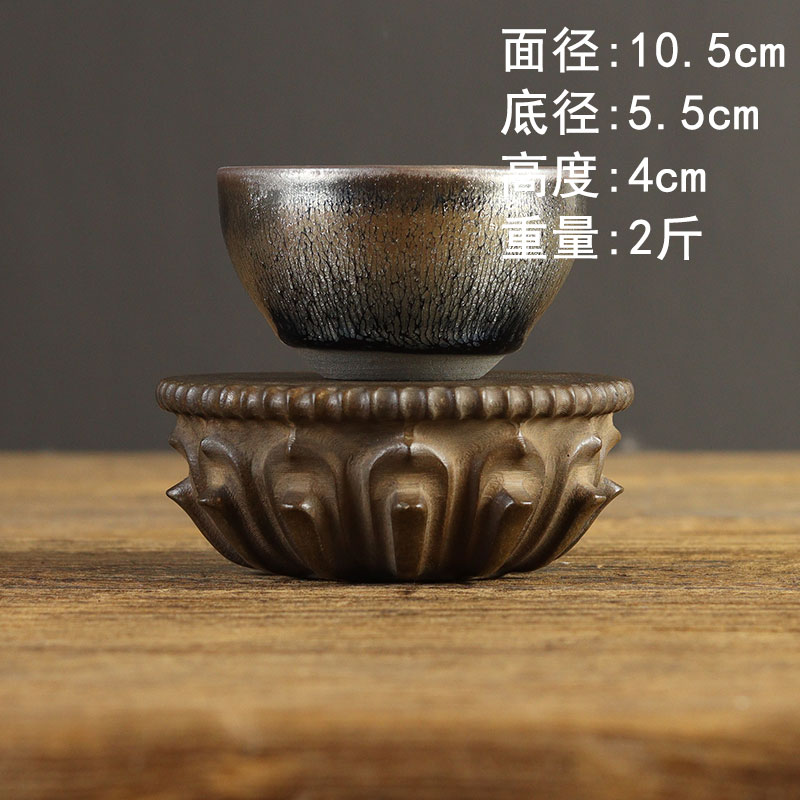 复古中式石雕青石瓣莲座荷隔热杯垫壶承石头小底座