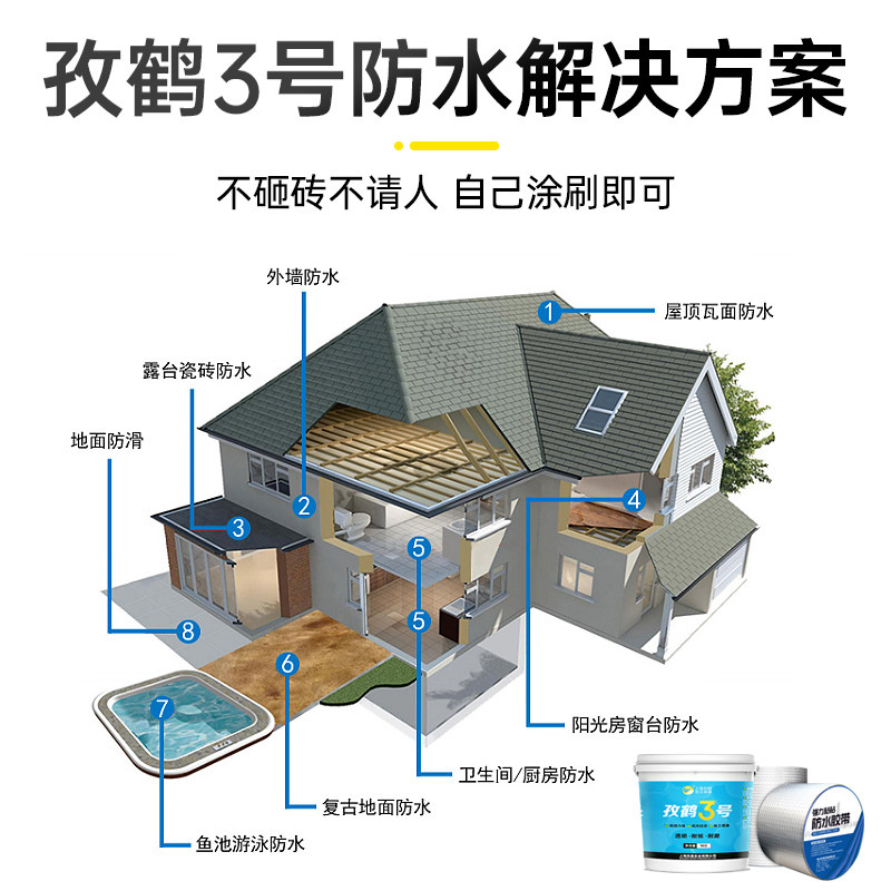 天卫生间瓷砖地板防水涂料冬防滑聚脲玻璃屋顶缝隙防漏胶带