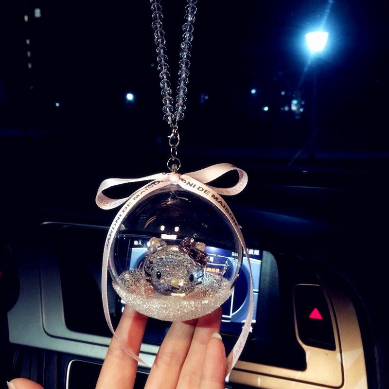 猫水晶球挂件雪星星汽车后视镜车挂爱吊坠装饰品车载