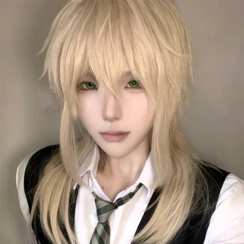 路辰cos服时空中的绘旅人假头男中长发时尚酷炫拖尾日系帅气全头