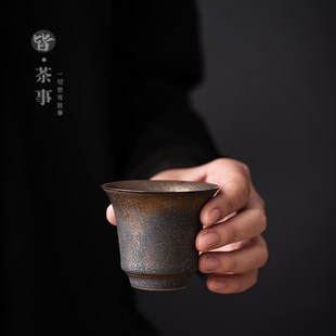 功夫茶具粗陶喝茶小茶碗 家用陶瓷茶杯复古单个品茗杯个人杯中式