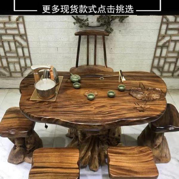 南美胡桃木根雕茶台阳台款小空间茶桌实木田园风原木整装泡茶桌子