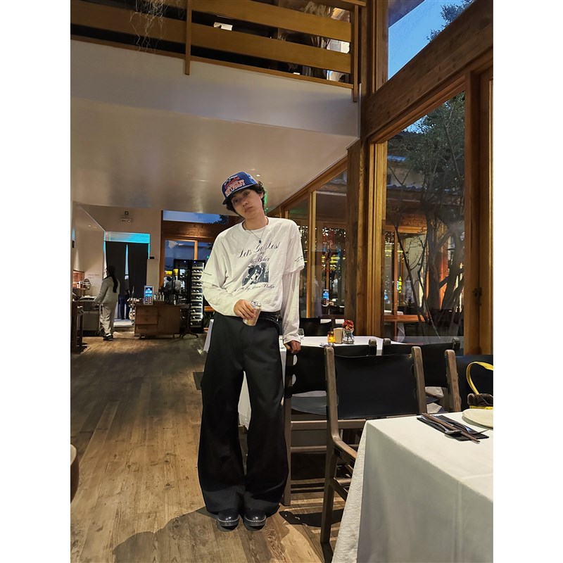 mcxmciii吂司其 TR面料 斜侧缝压褶 立体解构 直筒宽松阔腿西裤