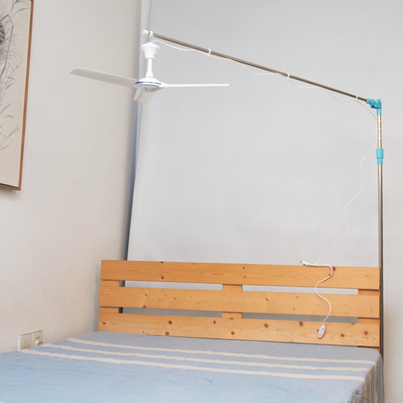 丝雨微风小吊扇支架不锈钢压板落地床头小孩老人专用伸缩杆新2024