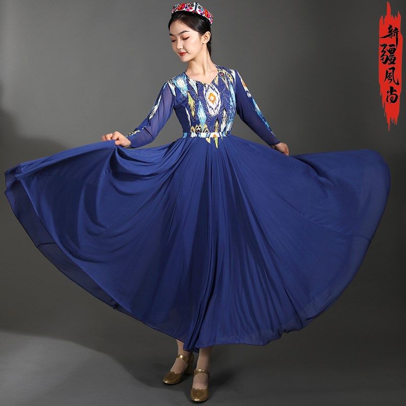 720度大摆裙新疆舞蹈服演出服雪纺艾德莱斯连衣裙维族广场舞长裙