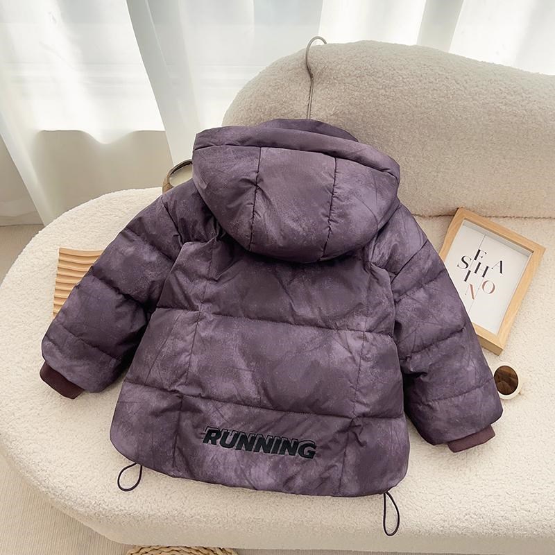 儿童羽绒服2024新款男加厚外出服男童冬装外套紫色宝宝中长款连帽