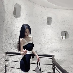 收腰包臀针织连衣裙 一字领纽扣修身 气质显瘦背心裙2020夏季 新款