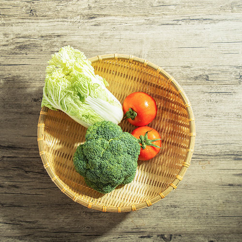 竹编制品圆簸箕家用农家水果馒头筐干果零食收纳小箩筐洗菜竹篮子