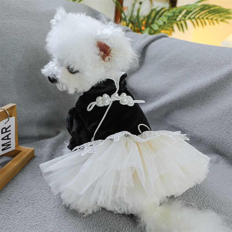 宠物猫咪比熊博美雪纳瑞春秋狗狗公主风裙子古典盘扣纱裙泰迪衣服