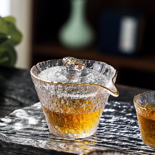 耐热玻璃茶具套装复古冰露家用功夫茶杯高档盖碗办公室泡茶器金边