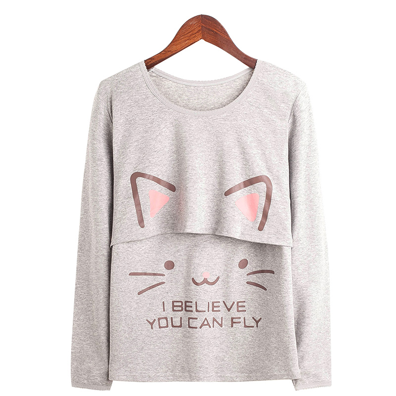 哺乳秋衣春秋纯棉孕妇上衣月子服喂奶衣产后睡Q衣单件打底衫大码