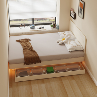 超薄床头齐边床带储物柜一体现代简约房间次卧薄靠背小户型收纳床