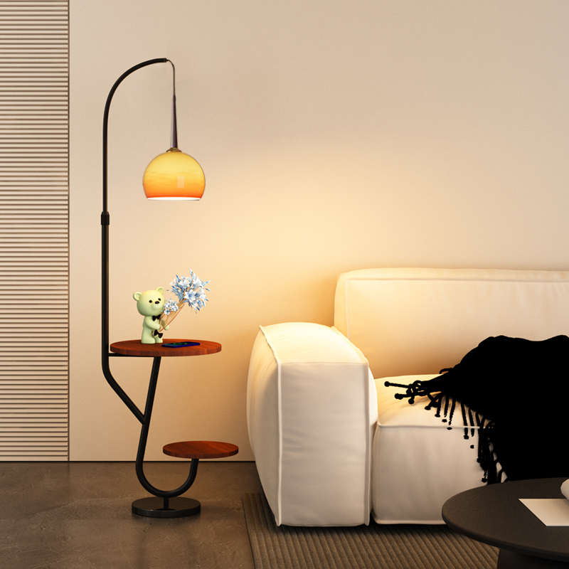 中古风落地灯客厅沙发o边置物一体氛围茶几灯2024新款卧室钓鱼灯