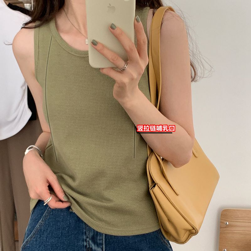 哺乳吊带背心夏季外出遮副乳隐形竖拉链喂奶上衣产后辣妈款母乳服