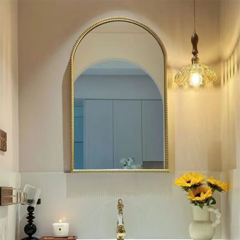 法式复古浴室f镜卫生间壁挂化妆镜洗手台挂墙式梳妆镜led防雾镜子